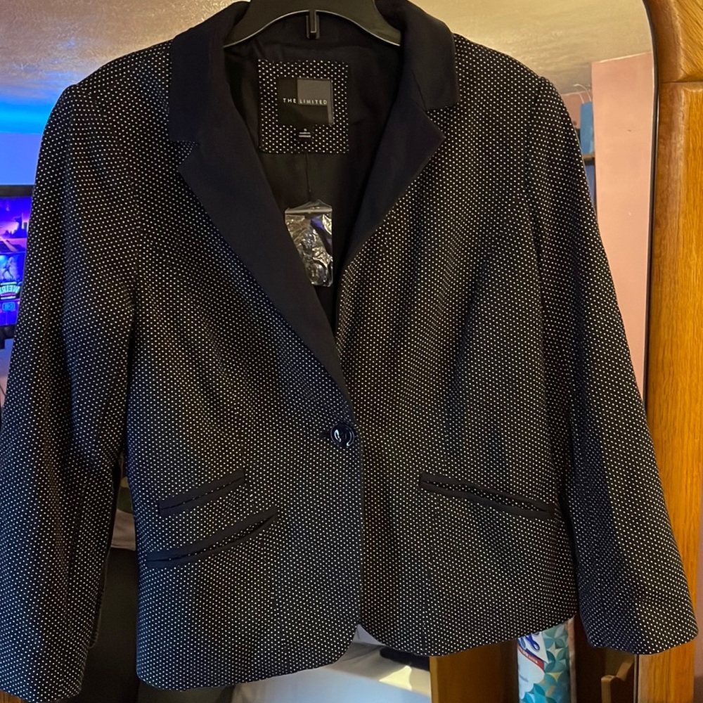 “The Limited” Navy and white polka dot suit jacket!